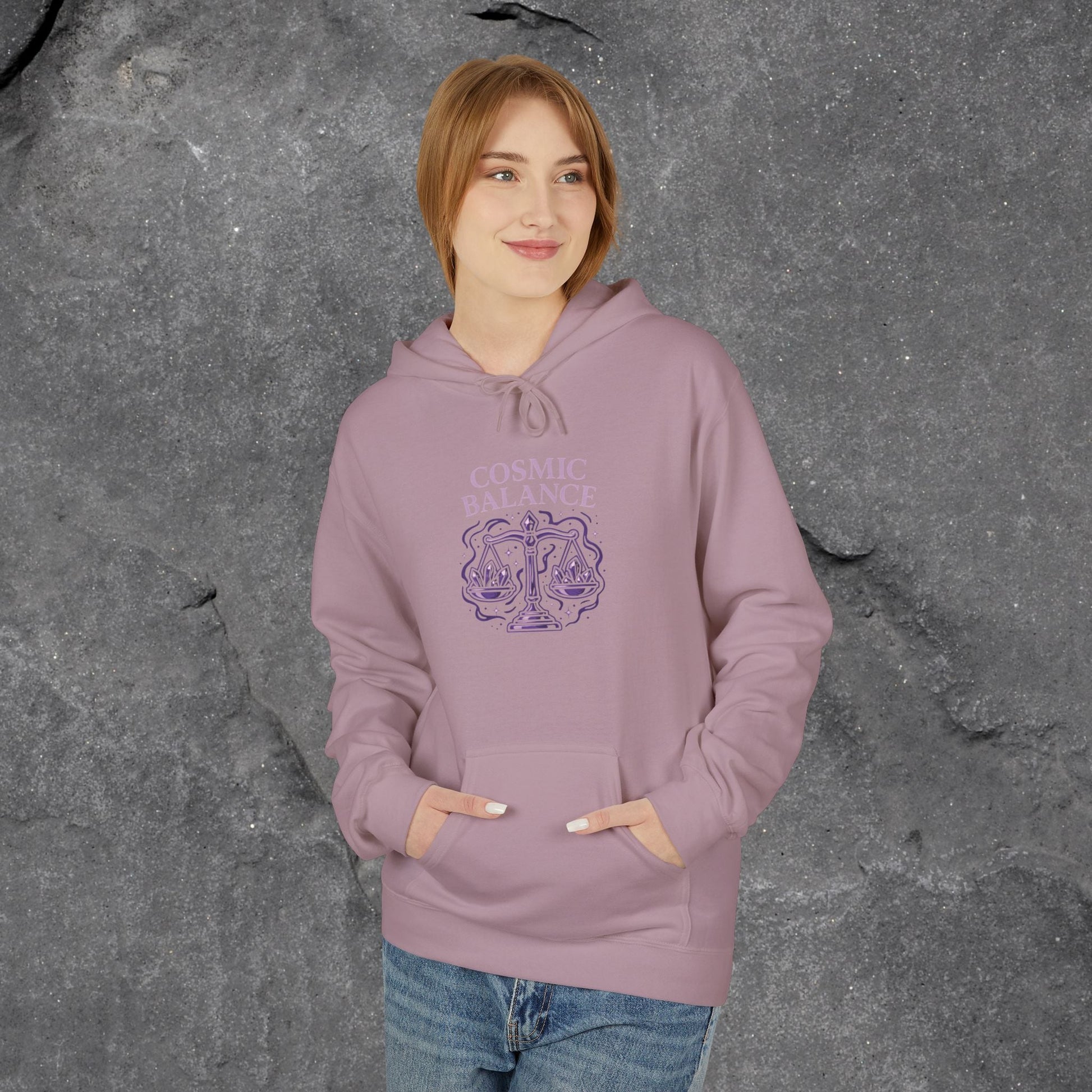 Cosmic Balance Fleece Hoodie - Cozy Pullover for Astrology Lovers, Unisex Gift, Spiritual Wardrobe, Trendy Streetwear, Any Occasion - LustreCo