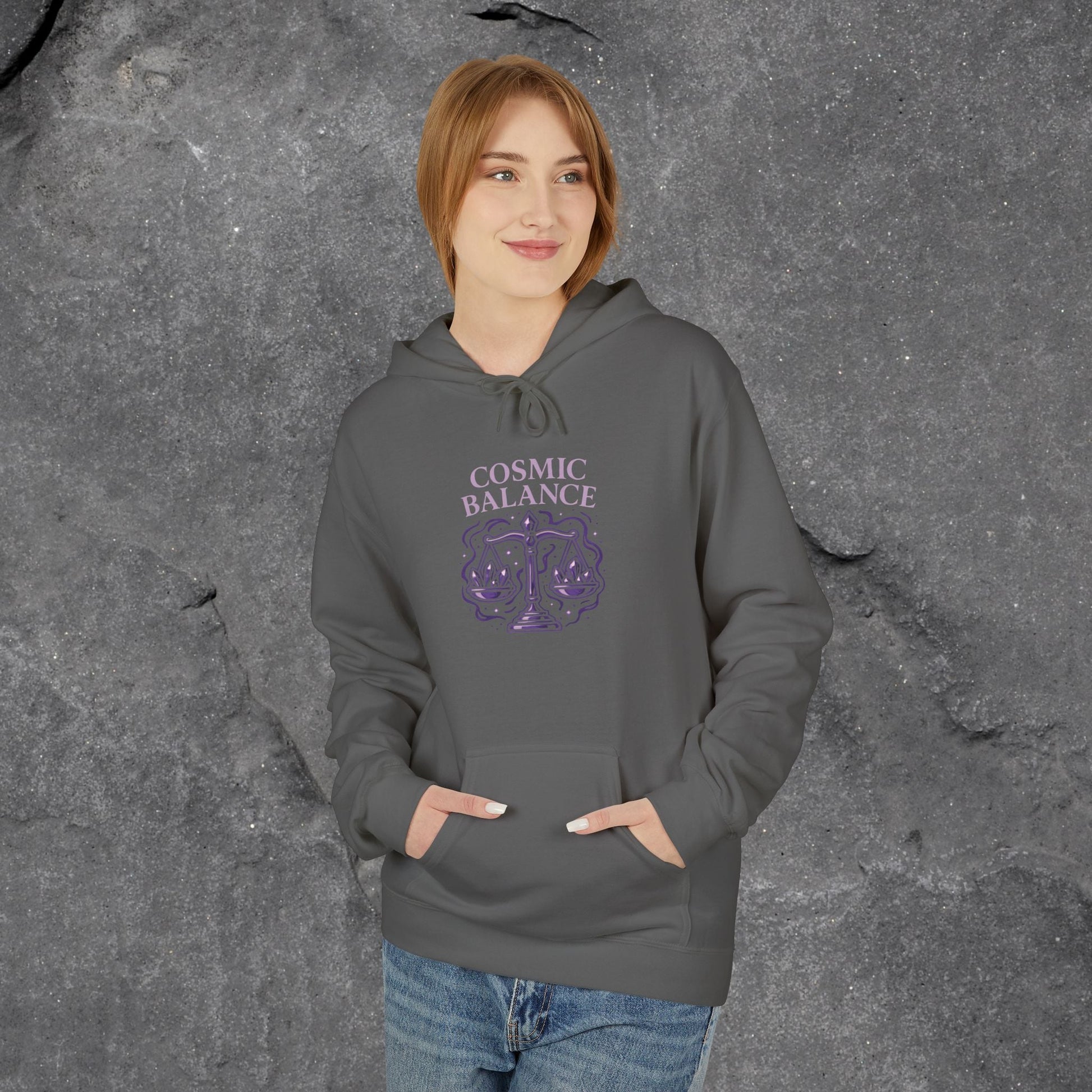 Cosmic Balance Fleece Hoodie - Cozy Pullover for Astrology Lovers, Unisex Gift, Spiritual Wardrobe, Trendy Streetwear, Any Occasion - LustreCo