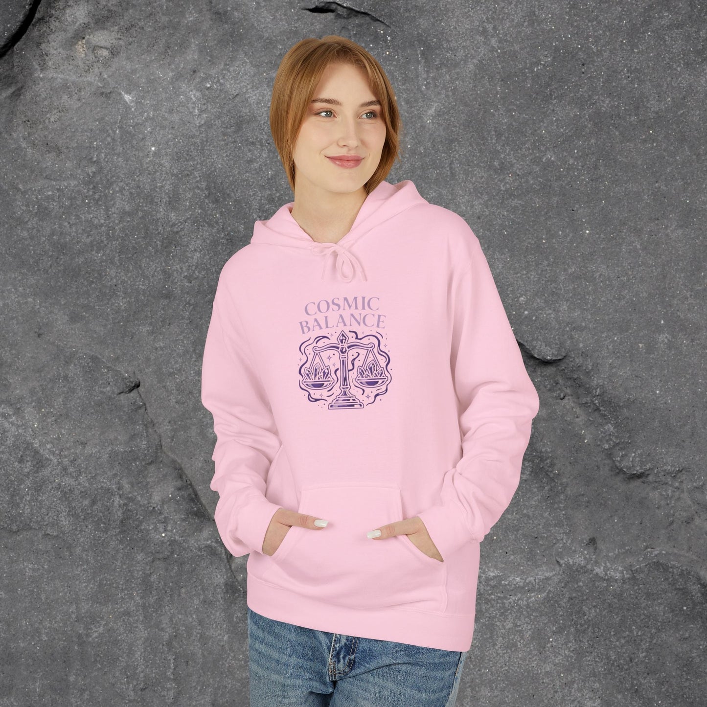 Cosmic Balance Fleece Hoodie - Cozy Pullover for Astrology Lovers, Unisex Gift, Spiritual Wardrobe, Trendy Streetwear, Any Occasion - LustreCo
