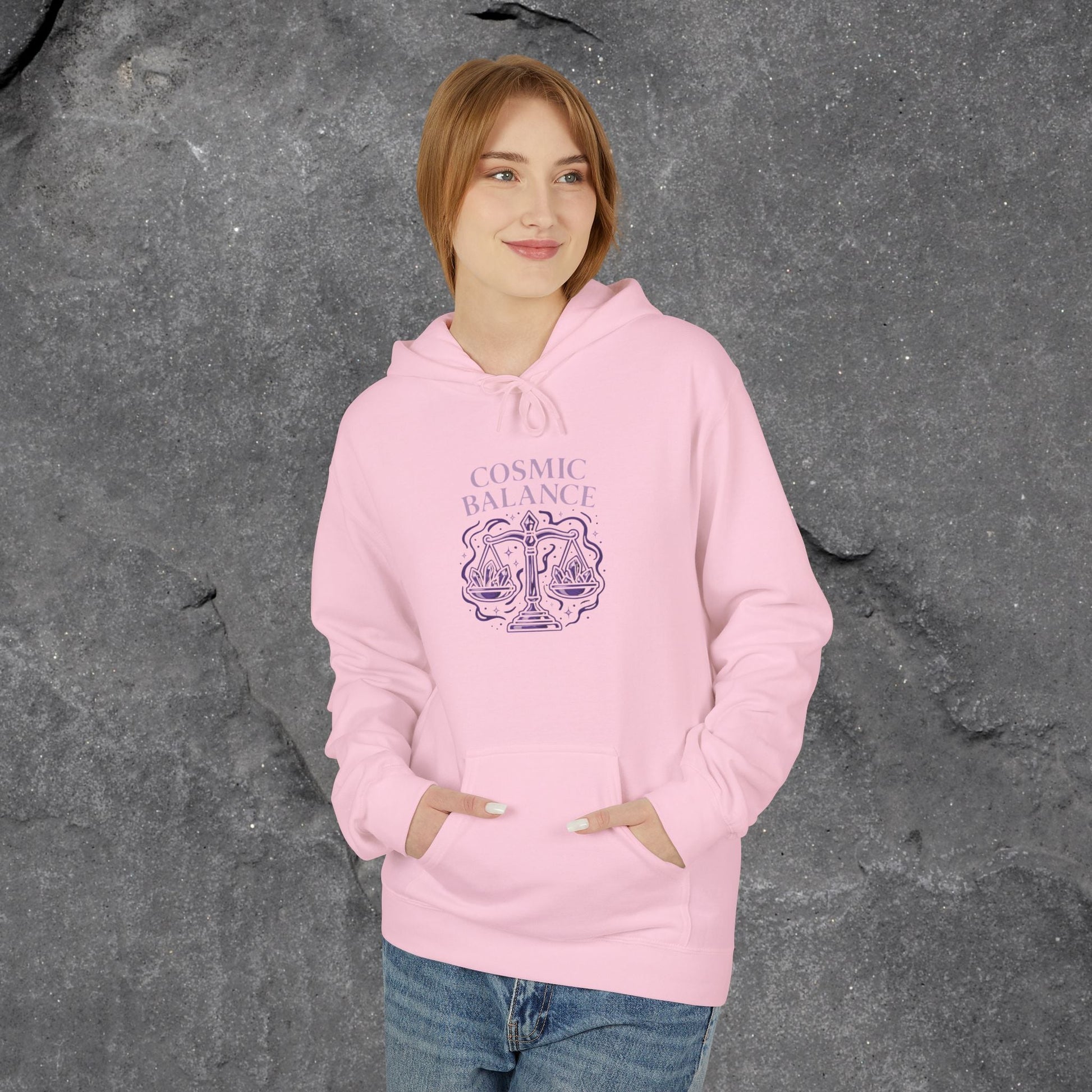 Cosmic Balance Fleece Hoodie - Cozy Pullover for Astrology Lovers, Unisex Gift, Spiritual Wardrobe, Trendy Streetwear, Any Occasion - LustreCo