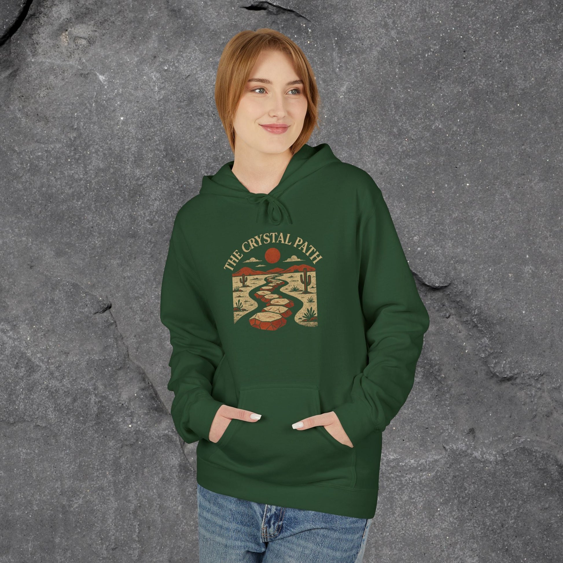 Crystal Path Fleece Hoodie, Cozy Sweatshirt, Gift for Mindfulness, Spiritual Apparel, Unisex Hoodie, Relaxation Wear