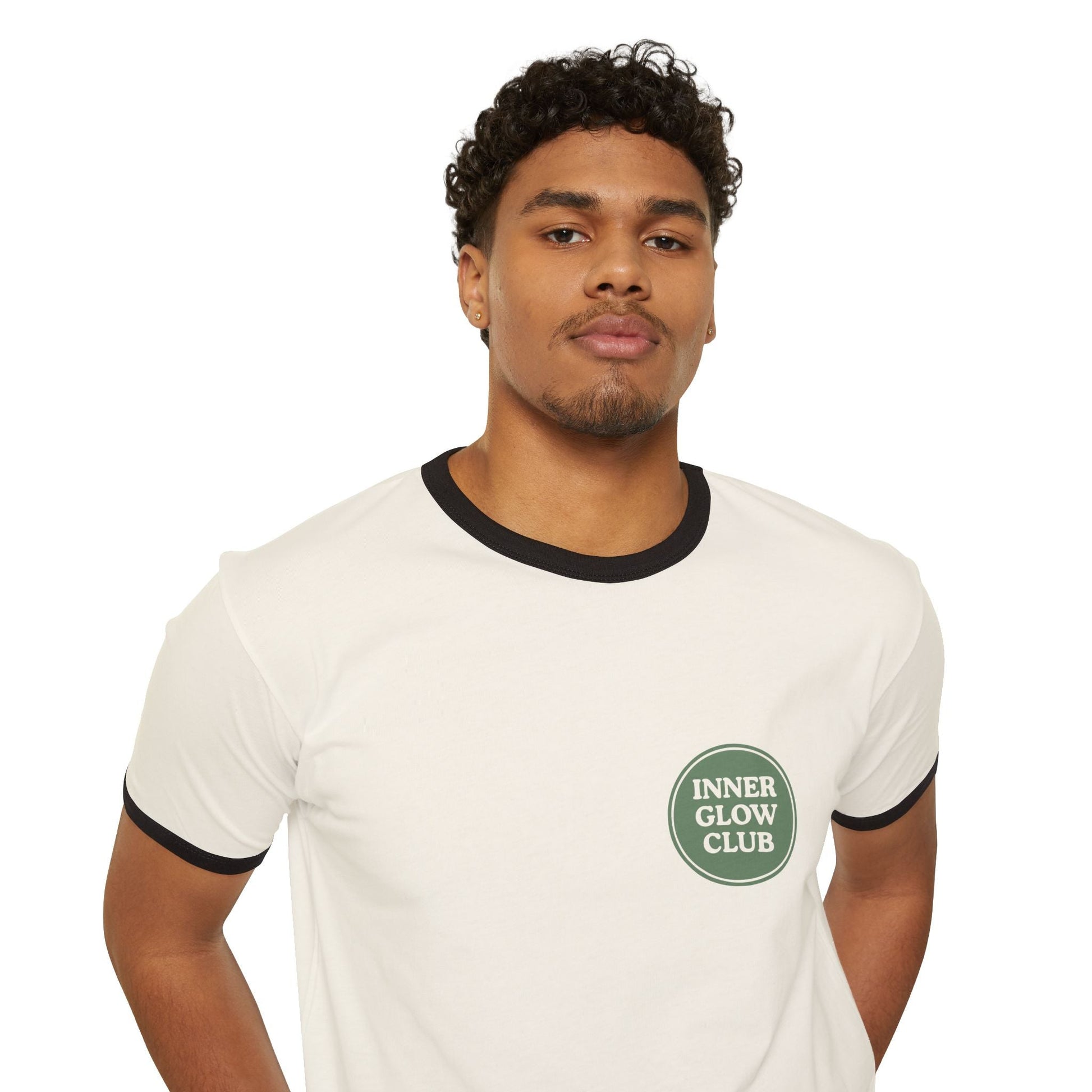 Inner Glow Club Ringer T-Shirt, Casual Wear, Gift for Spiritual Seekers, Nature Lover Apparel, Good Vibes Shirt, Unisex Tee