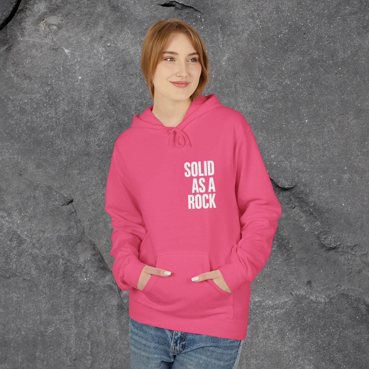 Solid as a Rock Hoodie - Unisex Midweight Fleece, Cozy Sweatshirt, Gift for Him/Her, Casual Wear, Warm Layer - LustreCo