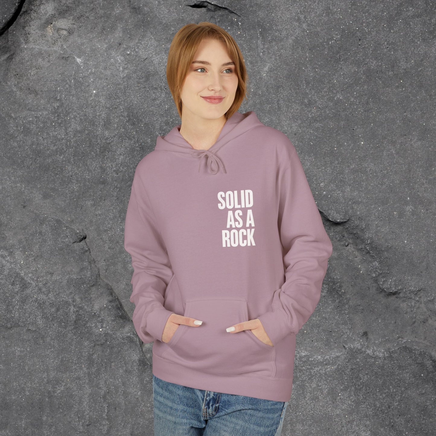 Solid as a Rock Hoodie - Unisex Midweight Fleece, Cozy Sweatshirt, Gift for Him/Her, Casual Wear, Warm Layer - LustreCo