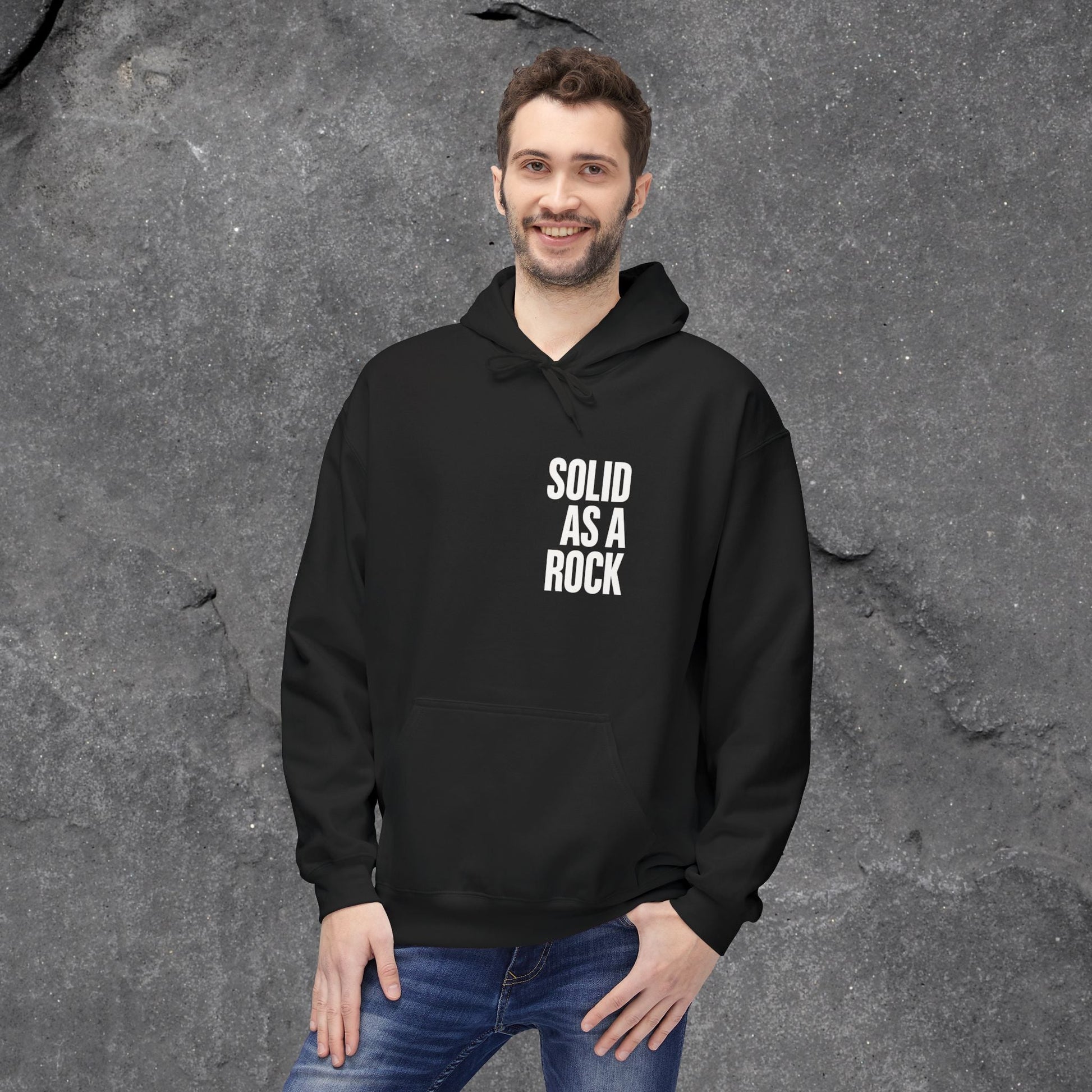 Solid as a Rock Hoodie - Unisex Midweight Fleece, Cozy Sweatshirt, Gift for Him/Her, Casual Wear, Warm Layer - LustreCo