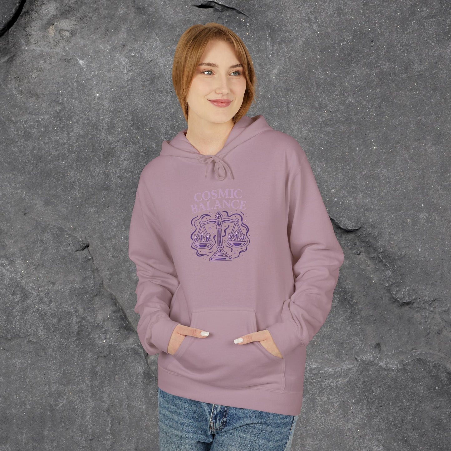 Cosmic Balance Fleece Hoodie - Cozy Pullover for Astrology Lovers, Unisex Gift, Spiritual Wardrobe, Trendy Streetwear, Any Occasion - LustreCo