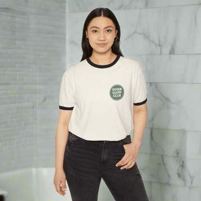 Inner Glow Club Ringer T-Shirt, Casual Wear, Gift for Spiritual Seekers, Nature Lover Apparel, Good Vibes Shirt, Unisex Tee