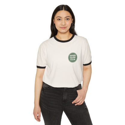 Inner Glow Club Ringer T-Shirt, Casual Wear, Gift for Spiritual Seekers, Nature Lover Apparel, Good Vibes Shirt, Unisex Tee